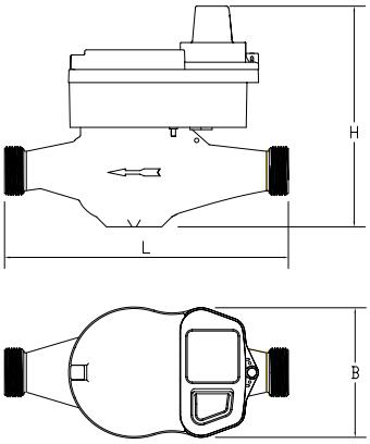 Lora無(wú)線遠(yuǎn)傳水表外形尺寸圖